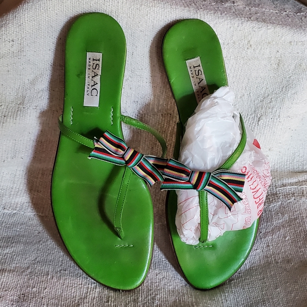 Isaac Mizrahi leather sandals, green apple, sz 10